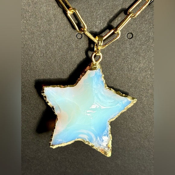 24k Gold Filled Chain Opalite Star Necklace 20 inches - Picture 3 of 10